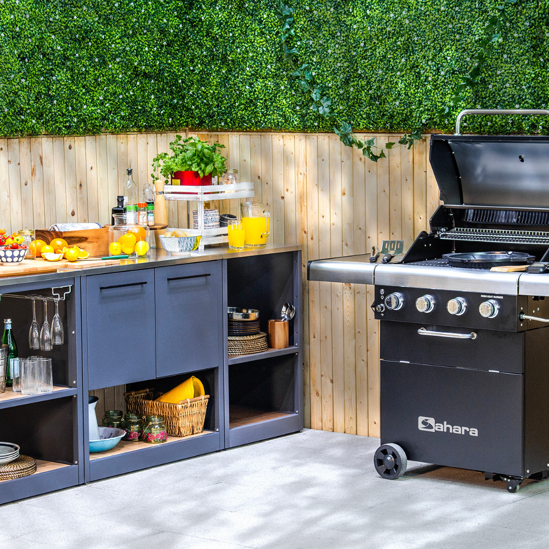 Outdoor Küche Eckmodul mit Edelstahl-Arbeitsplatte livestyle