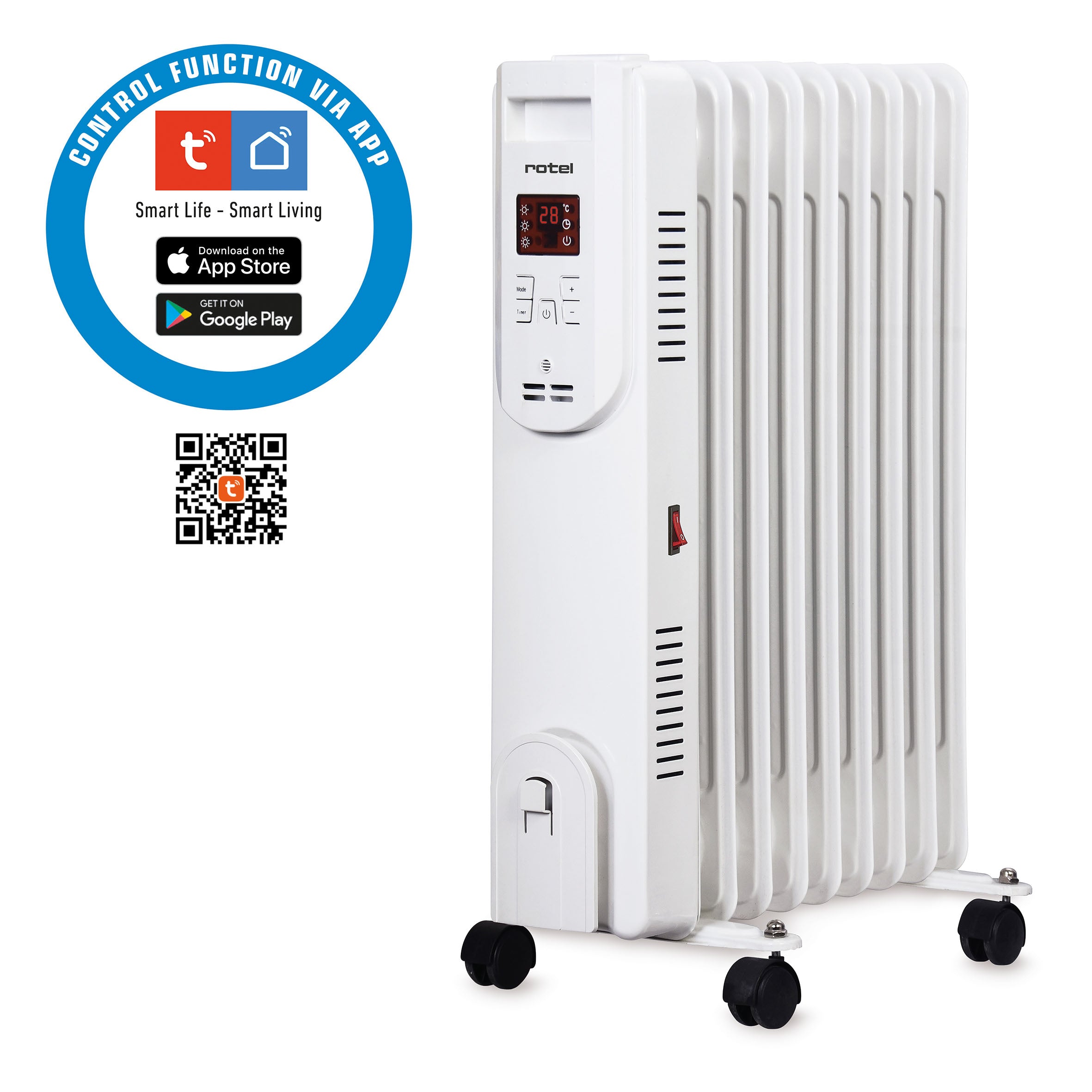 rotel Ölradiator mit 9 Elementen, 2000 W, Fernbedienung und App-Steuerung