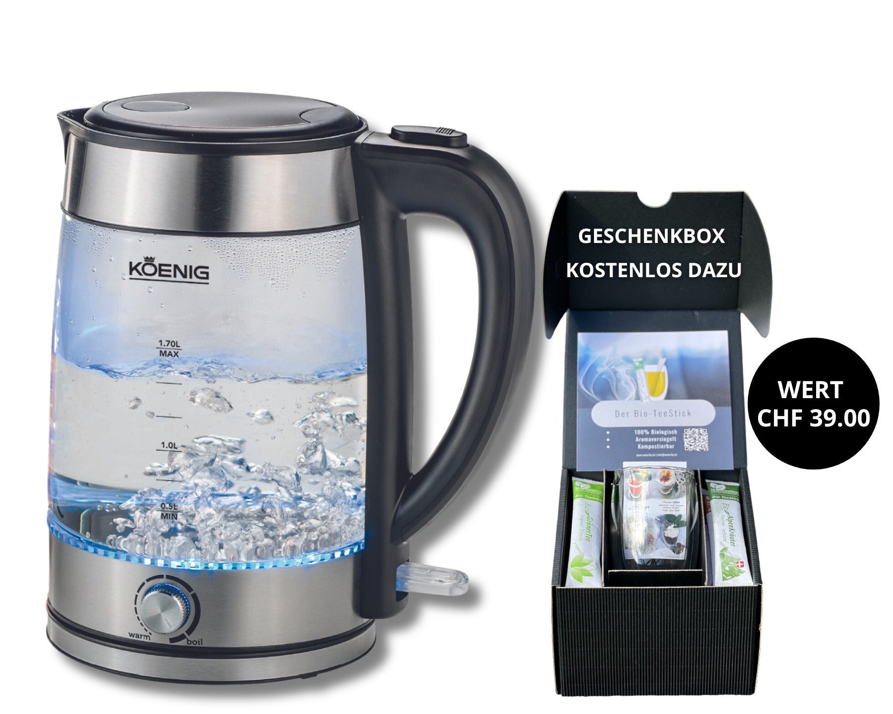 KOENIG Glaswasserkocher + Geschenkbox - kitchen-more.ch, kostenloser Versand in der ganzen Schweiz