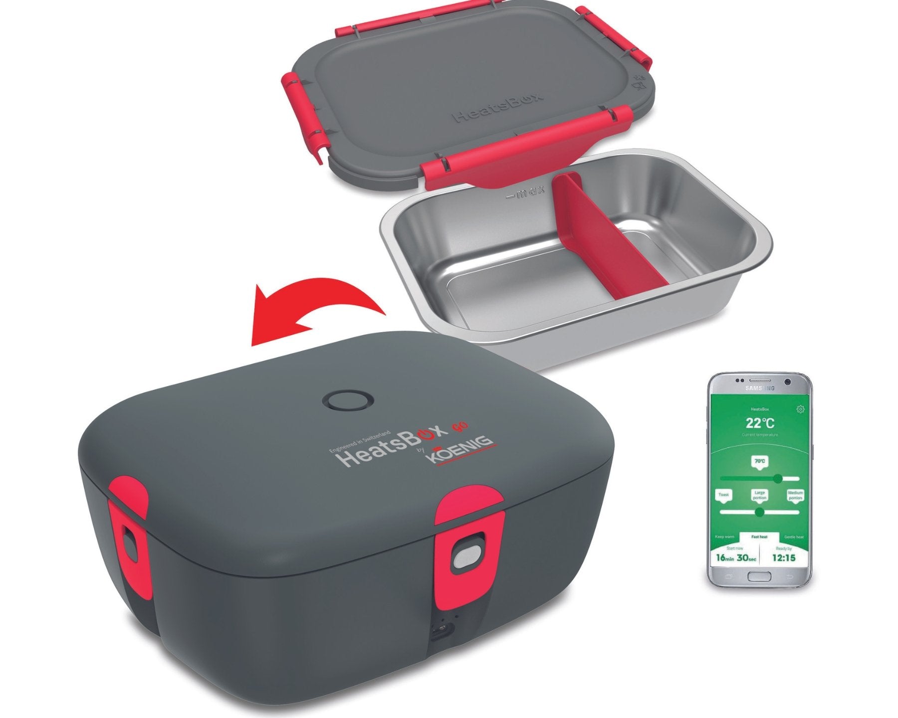 Boîte à lunch chauffante - Boîte à aliments chauffante électrique avec  chauffage par application pour smartphone - HeatsBox STYLE+