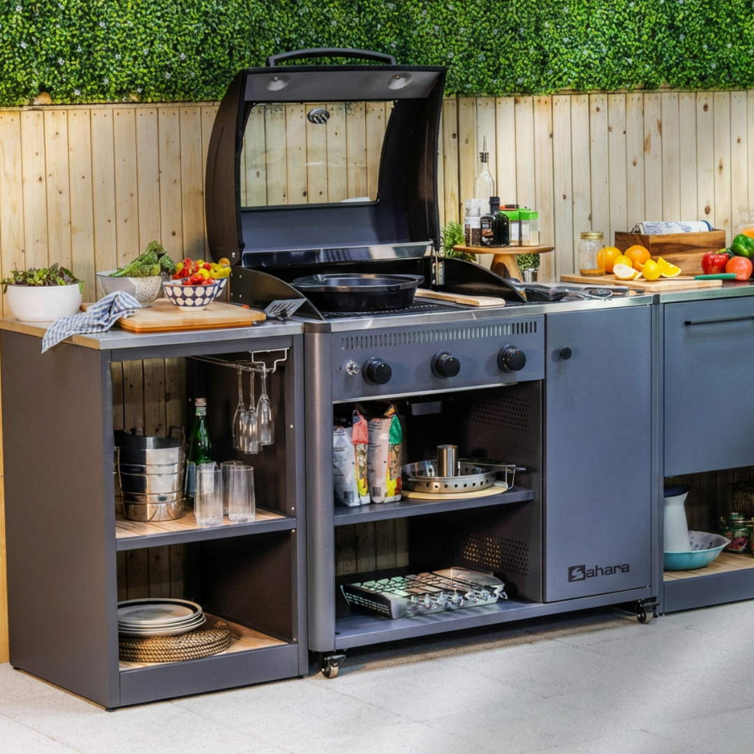 Outdoor Küche Eckmodul mit Edelstahl-Arbeitsplatte livestyle