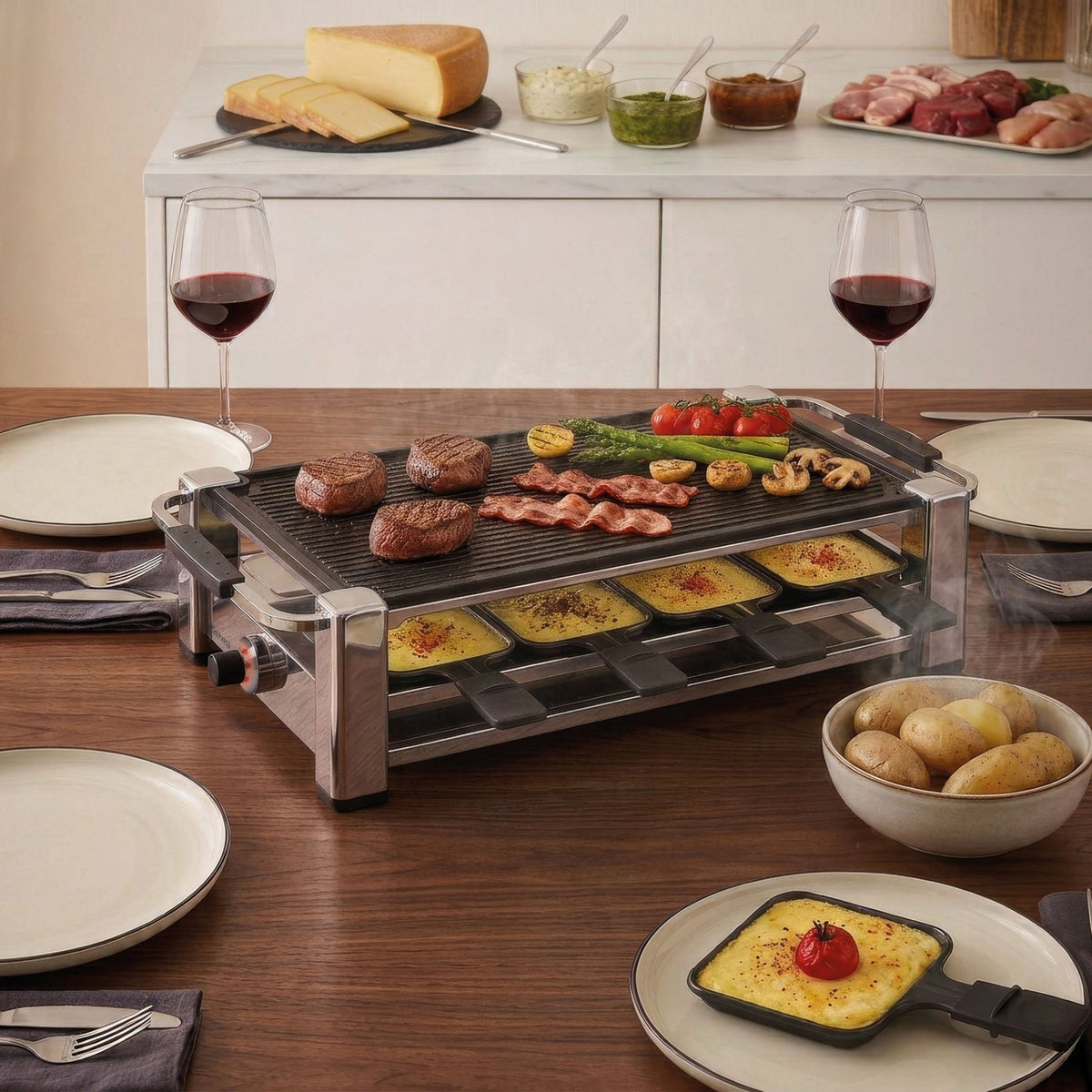 Raclette-Grill Chrom für 8 Personen von KOENIG - kitchen-more.ch